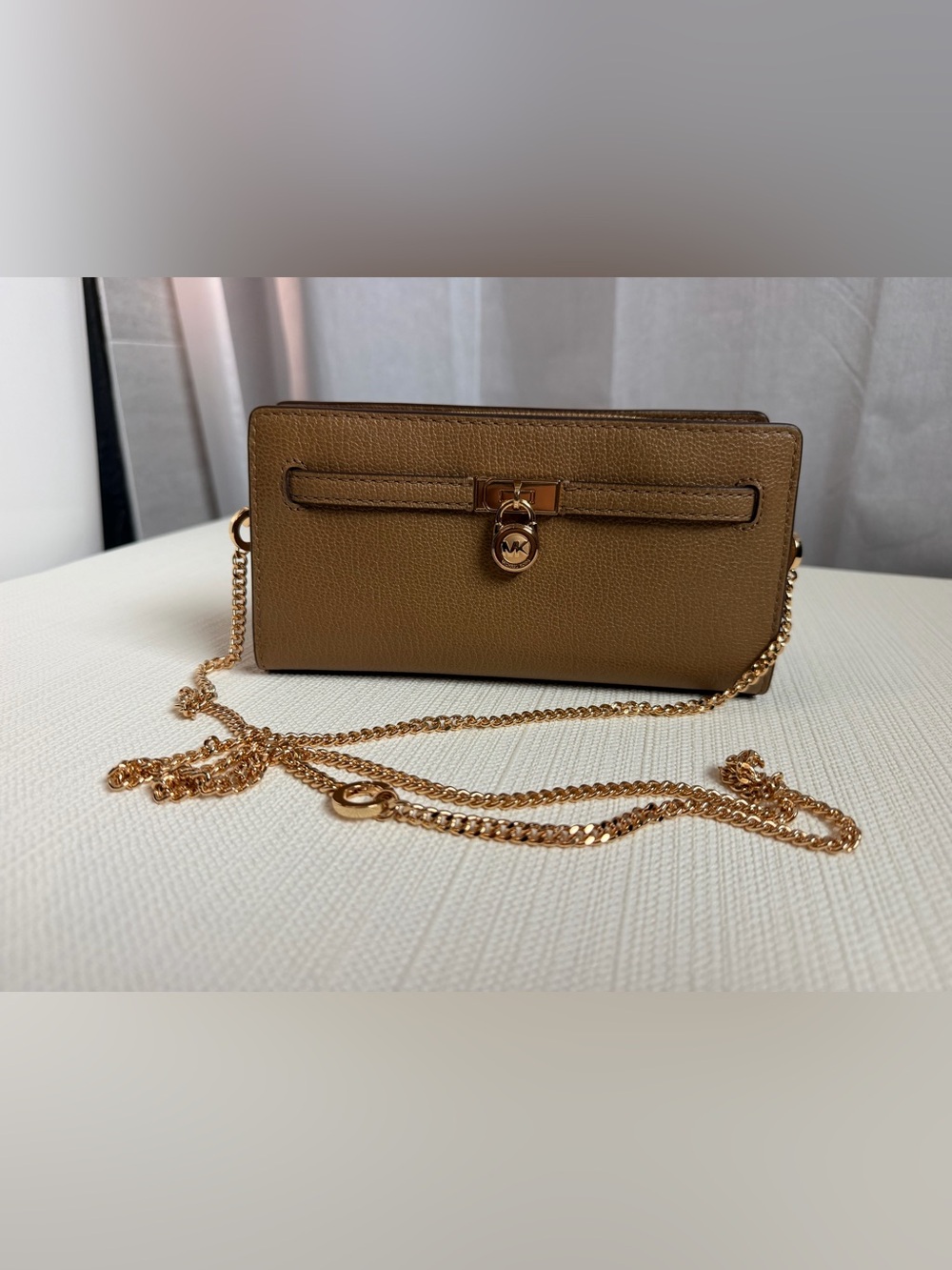 Michael Kors Brown Leather Crossbody with Gold Chain